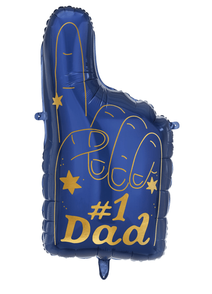 Blue foam finger foil balloon with “#1 Dad” lettering and star details.