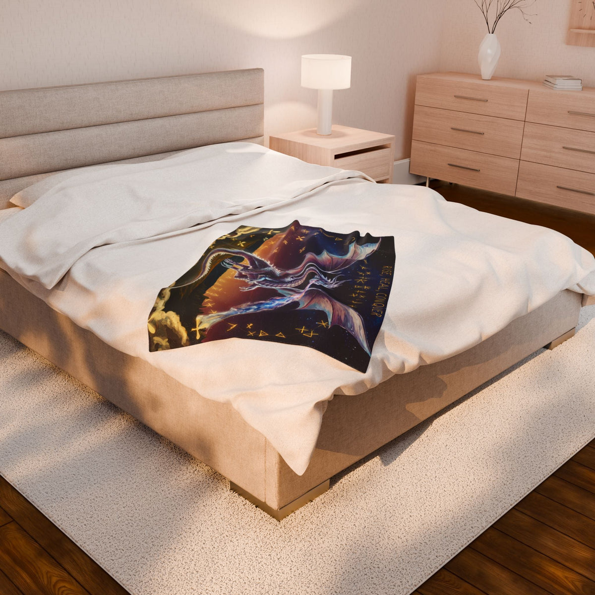 Dragon Velveteen Plush Blanket - Rise Heal Conquer Ice Dragon Fantasy Art Throw, Dragon Lover Gift in 3 Sizes