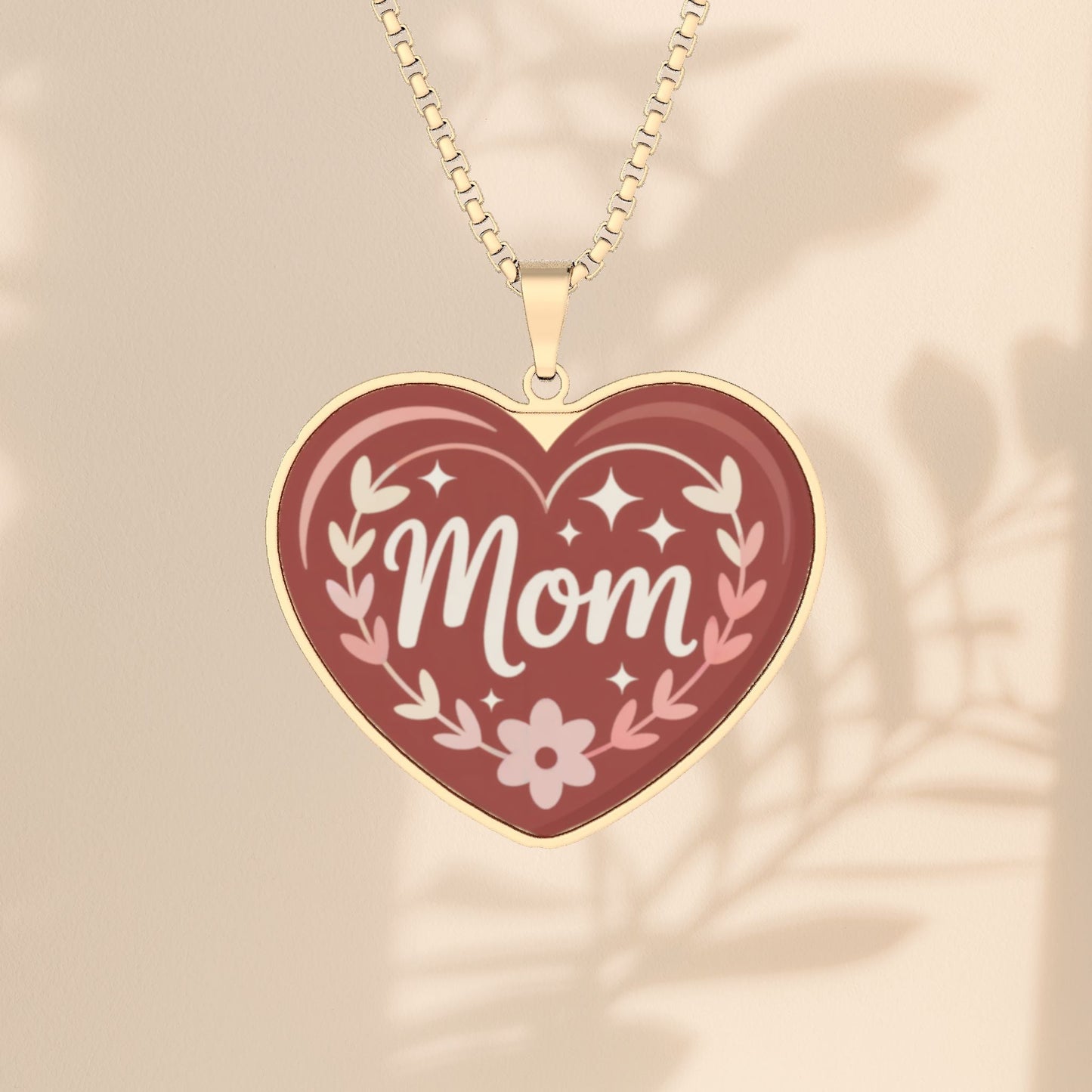 Mom Heart Pendant Necklace – Custom Photo Engraved | Stainless Steel, Gold Plated or Sterling Silver | 18" Box Chain | Mother's Day Gift