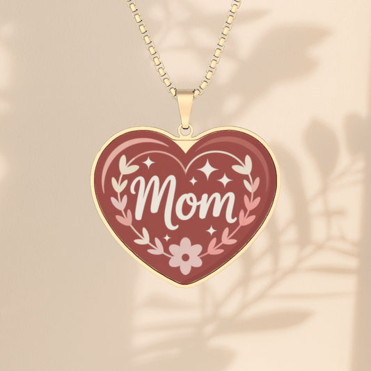 Mom Heart Pendant Necklace – Custom Photo Engraved | Stainless Steel, Gold Plated or Sterling Silver | 18" Box Chain | Mother's Day Gift