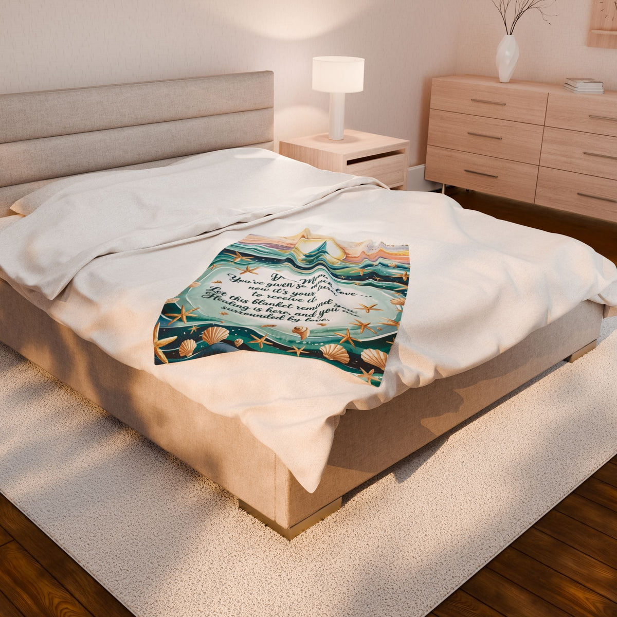 Mom Healing & Love Velveteen Plush Blanket – You’ve Given So Much, Now It’s Your Turn | Word Cloud Teal Throw | 3 Sizes | Comforting Mother’s Day Gift