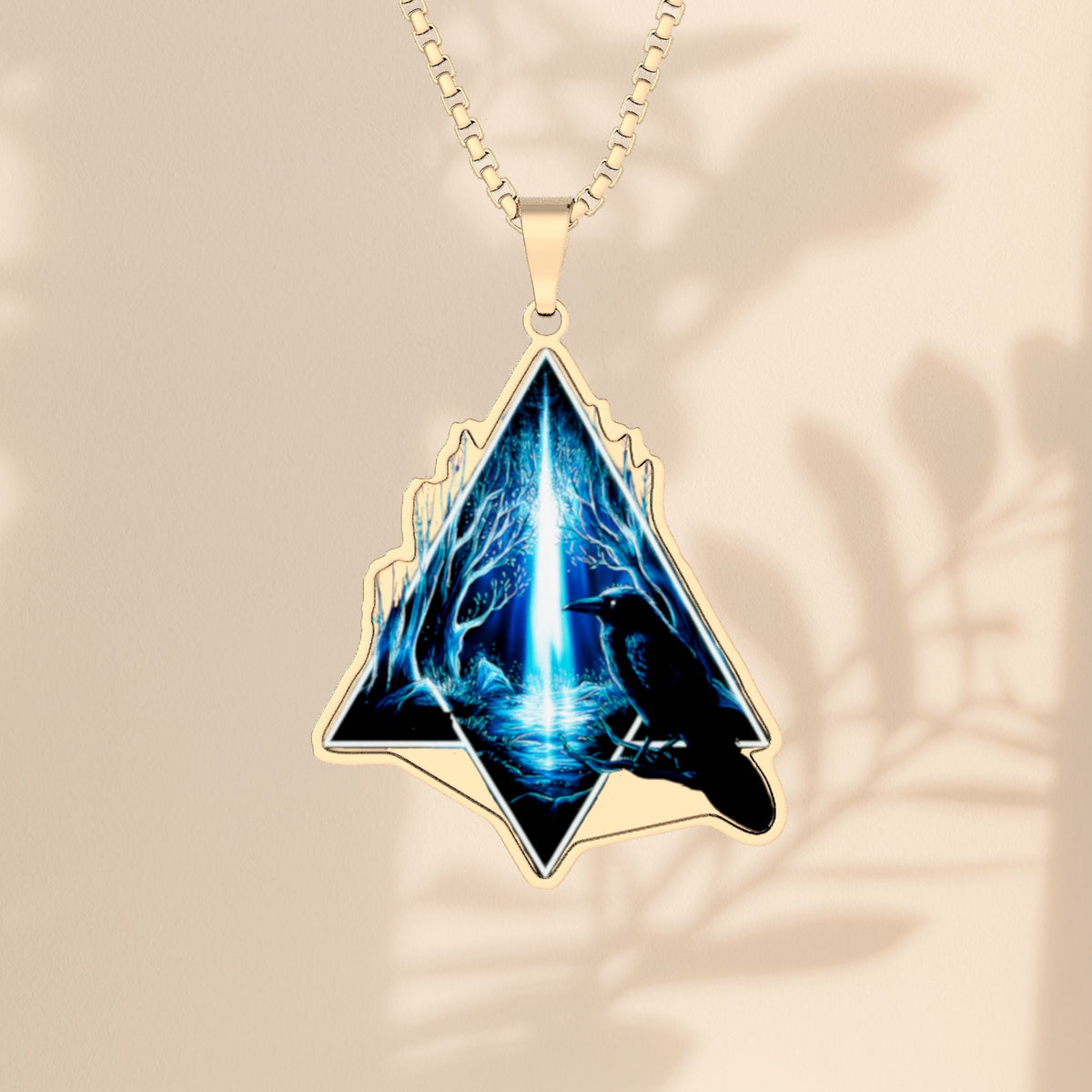 Raven & Moonlight Fantasy Pendant Necklace – Gothic Dark Forest Art | Stainless Steel, Gold Plated or Sterling Silver | 18" Box Chain | Fantasy Gift
