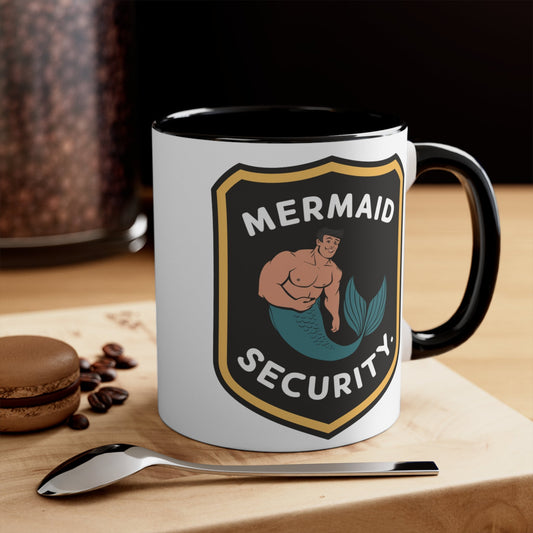 Mermaid Security Accent Mug – Funny Merman Security Badge Design | 11oz & 15oz | Pink Red Black | Funny Mermaid Gift