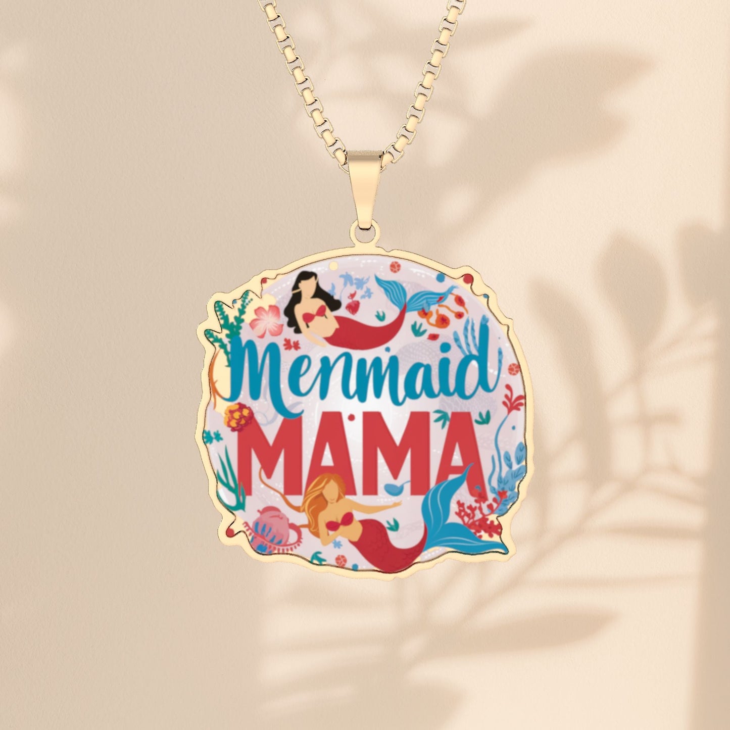 Mermaid Mama Pendant Necklace – Mother & Daughter Mermaid Scalloped Disc with 18” Chain | Stainless Steel, Gold Plated or Sterling Silver | Ocean Mum Gift