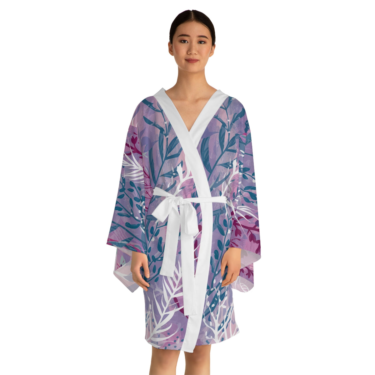 Ocean Scene Kimono - Lightweight Ocean-Inspired Wrap Robe and Beach Cover-Up with Belted Open Front, XS to 2XL