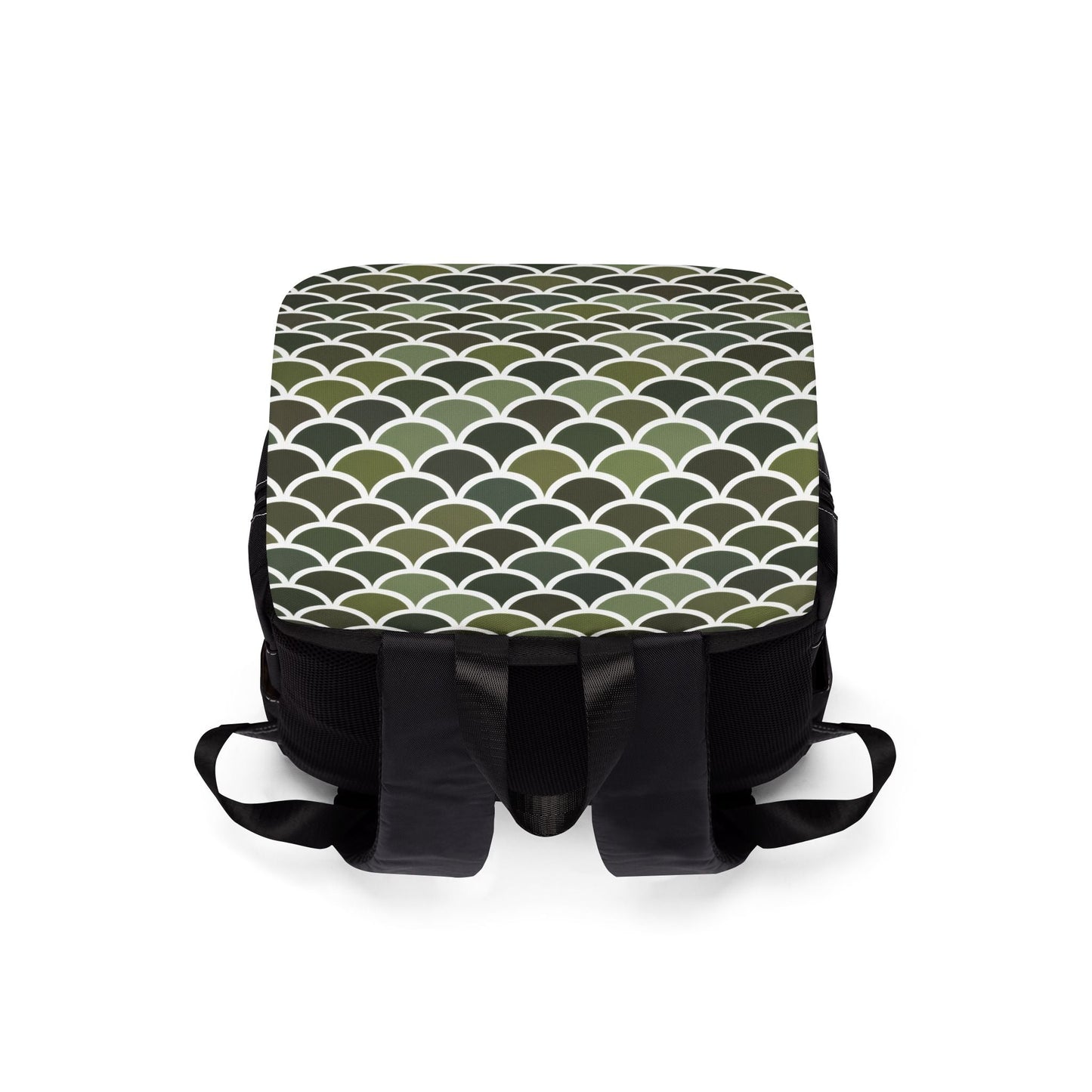 Dragon Scale Backpack - Dark Olive Green Dragon Scale Pattern Oxford Canvas Shoulder Bag, Merman Scale Fantasy Bag for School, Travel, and Daily Carry