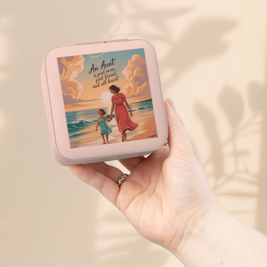 Aunt Jewelry Travel Case - "An Aunt Is Part Mom, Part Friend, and All Heart" Compact Zip Jewelry Organizer, Aunt Birthday Gift in 5 Colors
