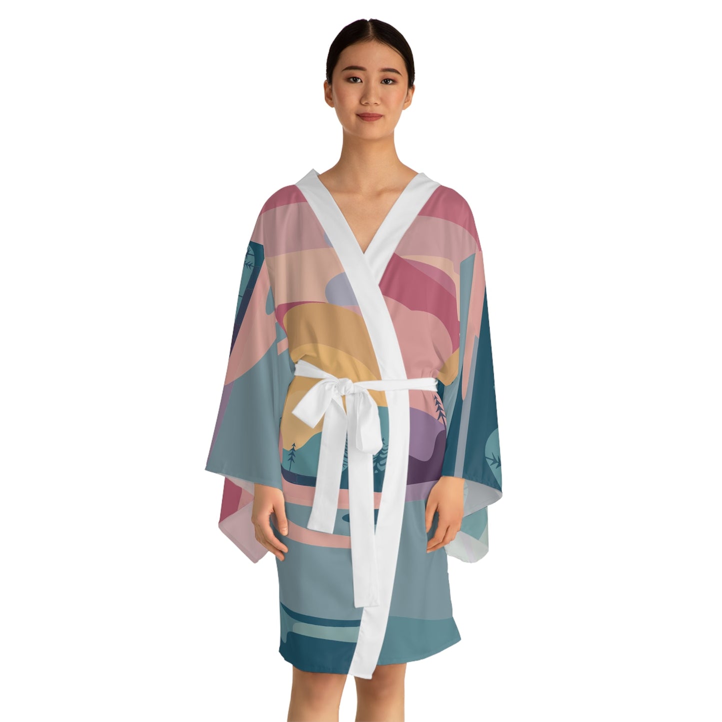 Pastel Scene Kimono - Lightweight Pastel Ocean Sky Wrap for Beach Cover-Ups, Resort Wear, and Everyday Layering XS to 2XL