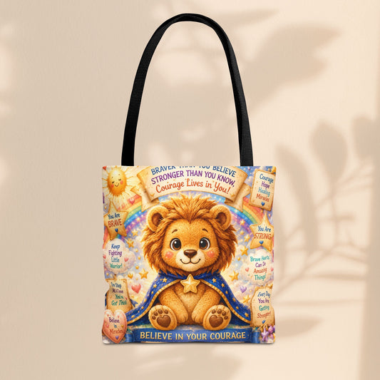 Believe in Your Courage Lion Tote Bag - Cute Leo Lion Kids Encouragement Gift for School, Hospital Visits, and Everyday Adventures