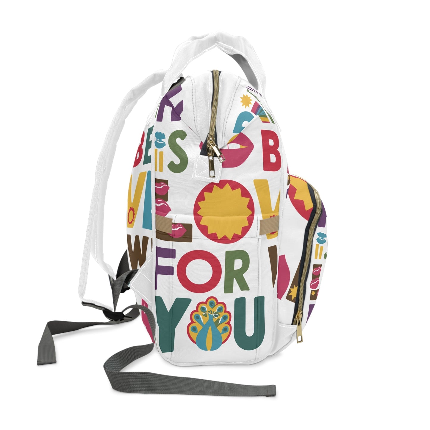 Happiness is Being Loved for Who You Are Diaper Backpack - Colourful Positive Slogan Baby Bag for Inclusive Parents