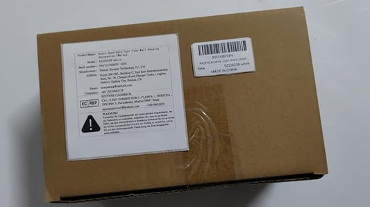 Product box packaging with label on cardboard for white hand wall vase