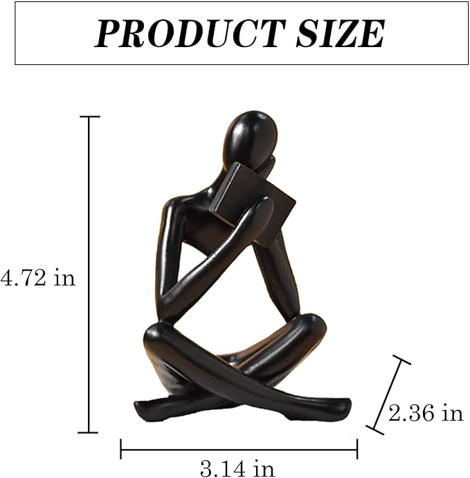 Black resin thinker figurine, size 4.72 in tall (2.36 in wide)
