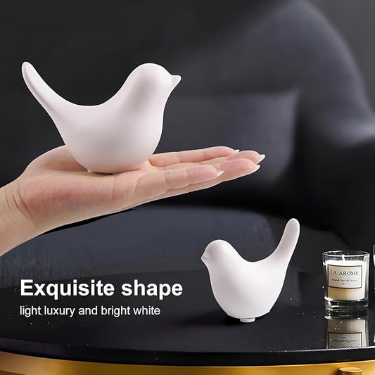 Small White Bird Statues Set of 2 - Ceramic Gold-Coated Figurines for Shelf, Mantel, Desk, and Tabletop Home Decor