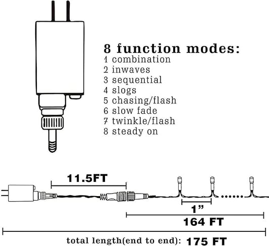 Outdoor Christmas string light set with plug-in controller and 164 ft light wire