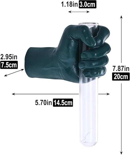 Green Hand Wall Vase Sculpture - Modern Wall-Mounted Glass Art with Test Tube Vase for Flowers, Plants, and Decorative Branches