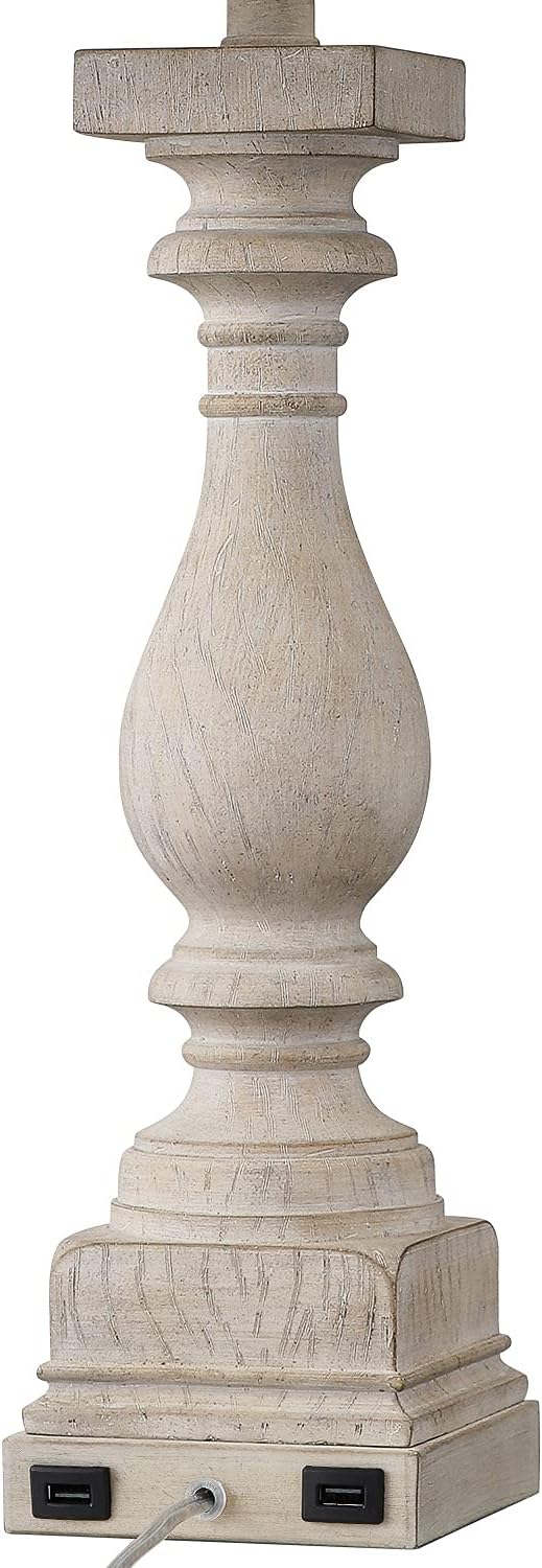 BOBOMOMO washed white resin table lamp base with USB charging ports and power switch