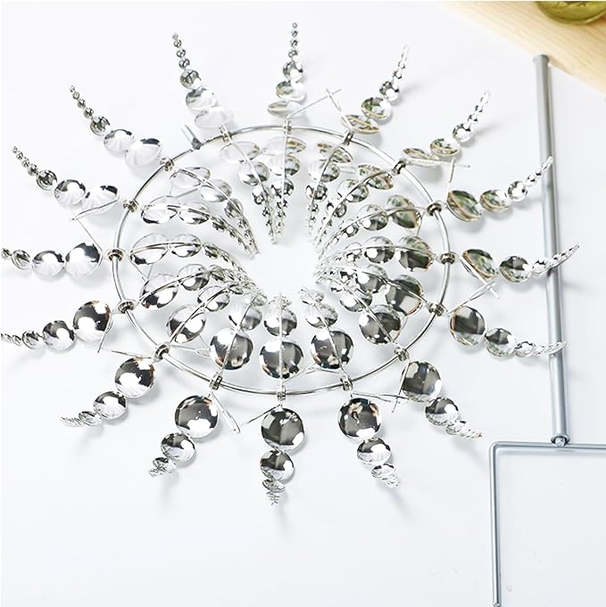 3D Kinetic Metal Wind Spinners – 2-Pack Silver Garden Wind Sculpture | Multi-Directional Ball Bearing | Yard & Garden Decor