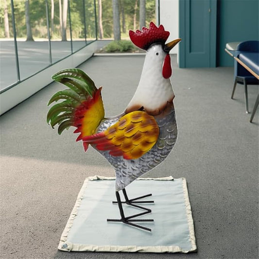 Metal Rooster Garden Statue - Weather-Resistant Iron Farmhouse Outdoor Sculpture and Yard Art