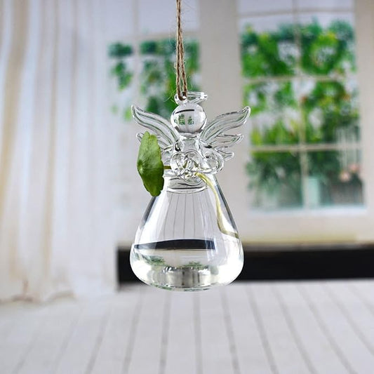 Angel Design Glass Vases Clear Flower Plant Terrarium Container Hanging Vase Wedding Decor Garden Ornaments Hanging Planter (Pack of 5)