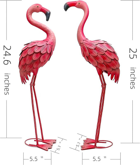 Pink Metal Flamingo Yard Art Set of 2 - Weather-Resistant Garden Statues for Lawn, Patio, Backyard, and Outdoor Decor