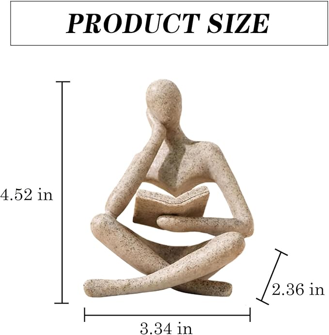 Sandstone-color resin figurine dimensions: 4.52 in tall, 3.34 in wide, 2.36 in deep