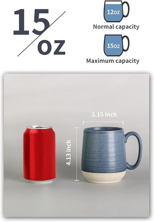 Dark Blue Porcelain Coffee Mugs – Set of 6 | 15oz Vintage Two-Tone Glaze | Freezer, Dishwasher & Microwave Safe | Coffee Gift Set