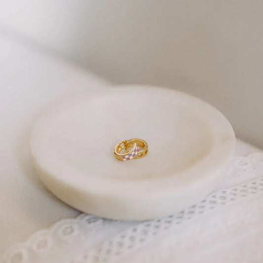 Pair of gold-filled huggie hoops with pastel checkered inlays