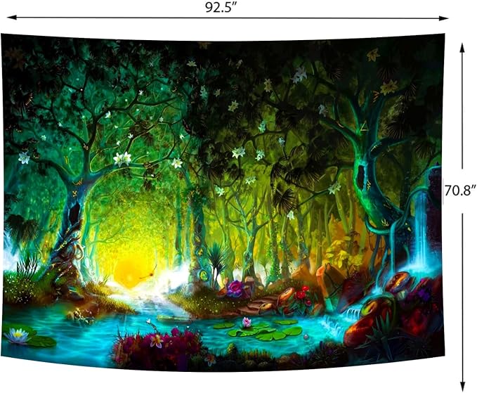 Fantasy Forest Mystical River Tapestry – 70.8"x92.5" Extra Large | 3D HD Print Sunrise Sunset Enchanted Landscape | Psychedelic Feature Wall Hanging for Bedroom & Living Room
