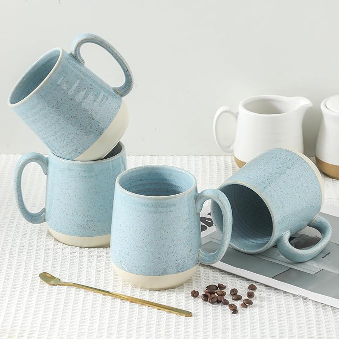 Light Blue Porcelain Coffee Mugs – Set of 4 | 15oz Tranquil Latte Cups | Mother’s Day Gift | Dishwasher & Microwave Safe