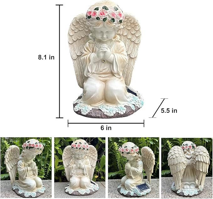 Solar Angel Garden Statue with LED Light - IP44 Waterproof Compact Resin Outdoor Decor