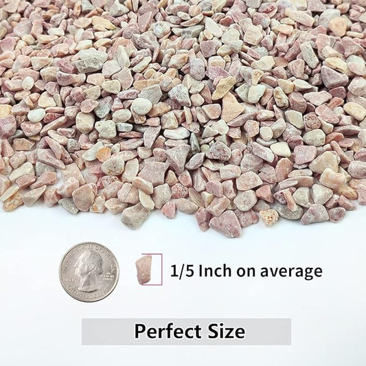 Peach-colored natural stone gravel close-up, small pink, peach and cream chips
