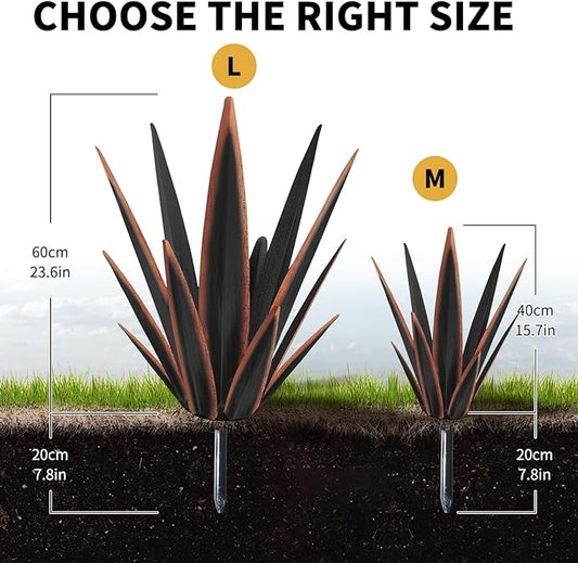 Large Tequila Rustic Sculpture, Rustic Metal Agave Plants for Outdoor Patio Yard, Home Decor Hand Painted Metal Agave Garden Yard Statue, Outdoor Lawn Ornaments Yard Stakes (Black -L)