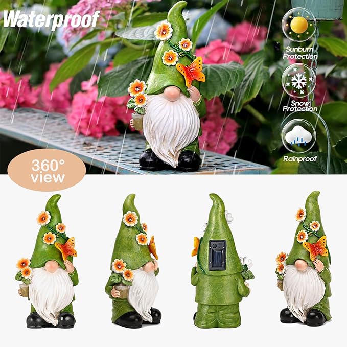 Snowrabbit Garden Gnomes Statue Outdoor Decor,10.5" Resin Solar Garden Gnome Outdoor Statues, Funny Gnomes Gardening Gifts for Women,Bithday Gifts for Grandma