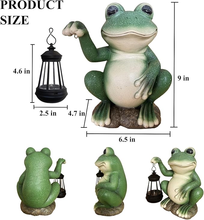 Solar Frog Garden Statue Holding Lantern - IP44 Waterproof Resin Outdoor Decor with Soft Glow