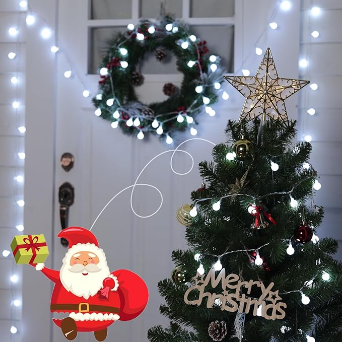 Pure White Globe String Lights – 66ft 200 LED | IP44 Waterproof | Remote Dimmer Timer 8 Modes | Indoor Outdoor Party Wedding Garden Christmas