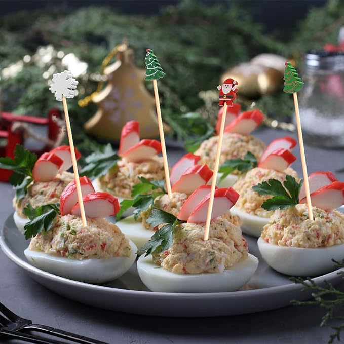 Christmas Cocktail Picks & Decorative Toothpicks, 5-Inch, 100 Count – Tree, Snowman, Elk & Snowflake Fruit, Dessert, Sandwich, Appetizer & Charcuterie Skewers for Themed Parties