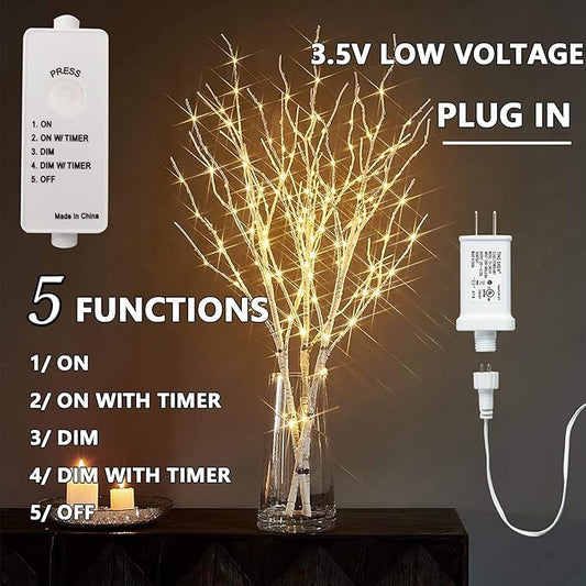 Lighted Birch Branches – 32in 150 LED Warm White | Timer & Dimmer | Flexible Twig Stems for Vase | Wedding Christmas Party Indoor Outdoor Centrepiece