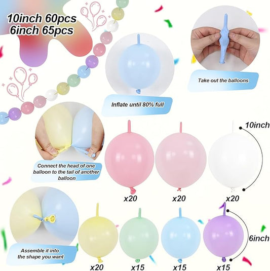 Multicolor pastel quick-link balloons kit with round balloons for connecting balloon arch