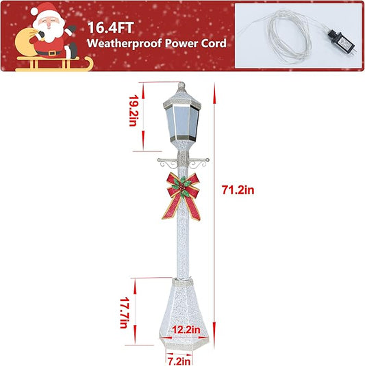 Pre-lit lamp post decoration size diagram with waterproof power cord shown
