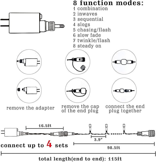 LED string light plug and connector diagram for connectable sets