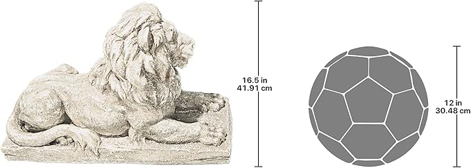 Lyndhurst Manor Lion Sentinel Garden Statue - 27-Inch Antique Stone Resin Sculpture for Entryway, Patio, Lawn, and Driveway