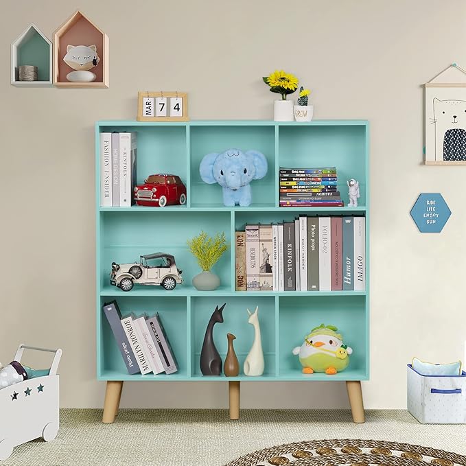 Pink 8-Cube Criss-Cross Bookshelf with Legs - 3-Tier Frosted Modern Open Bookcase for Nursery and Bedroom