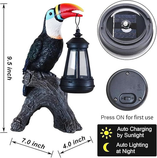 Hand-Painted Toucan Garden Statue with Solar LED Lights - 9.5-Inch Tropical Bird Decor