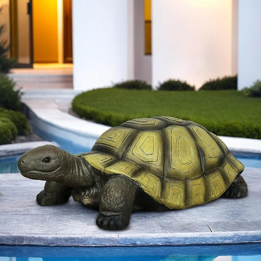 Large Yellow-Back Turtle Garden Statue - Freestanding Fiber Reinforced Concrete Sculpture for Lawn, Yard, Garden, Patio, and Outdoor Decor