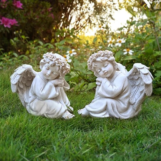 Solar Angel Garden Statue with Halo - Handmade Resin Outdoor and Memorial Decor