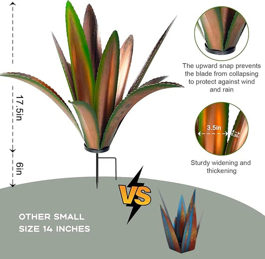 TOMBABY Enlarge thickened Wind Resistant Metal Agave Garden Art Plant Country Sculpture Statue Outdoor decoration Courtyard Lawn Ornament Gift (12 Leaves Green 2 pcs) (TB-410-415)