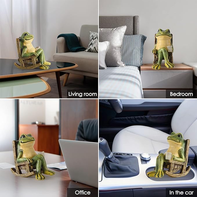 Mini Frog Solar Garden Statue with LED Light - Compact Resin Fairy Garden Decor