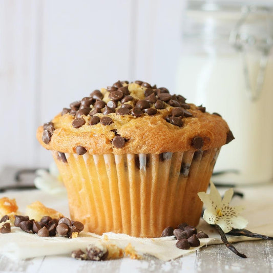 Two Tower Muffin Assortment Gift: chocolate chip muffin with chocolate pieces on top