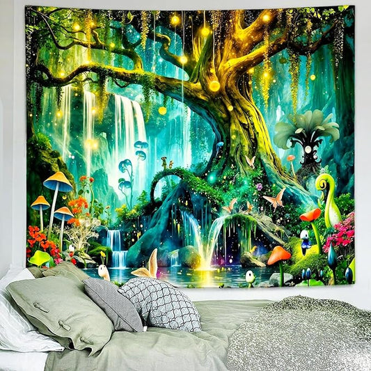 Tree of Life Tapestry (Large) – Oversized Magical Enchanted Forest Wall Hanging | Fairy Tale Mystical Nature | 70.8" x 92.5"