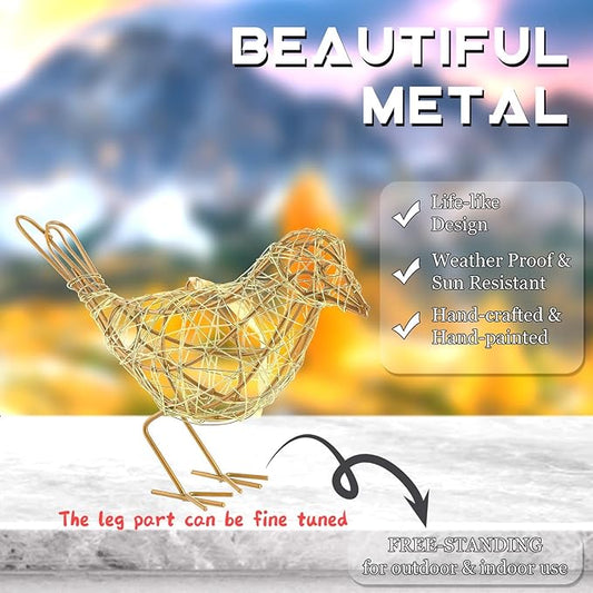Artisan Gold Wire Bird Statues Trio - Handcrafted Metal Bird Figurines for Home, Office, and Shelf Decor